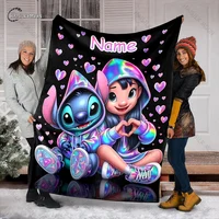 1PC Custom Name Pokémon Disney Stitch Printed Blanket, All-Season Multi-Use for Nap, Camping, Travel, Car ,sofa Machine Washable 1