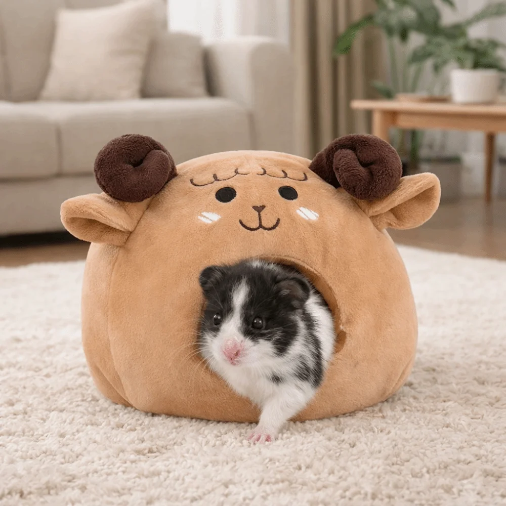 Semi-enclosed Mouse Shaped Hamster Warm Nest Thicken Windproof Hedgehog Hideout Nest Soft Cartoon Guinea Pig House Sleeping Bag