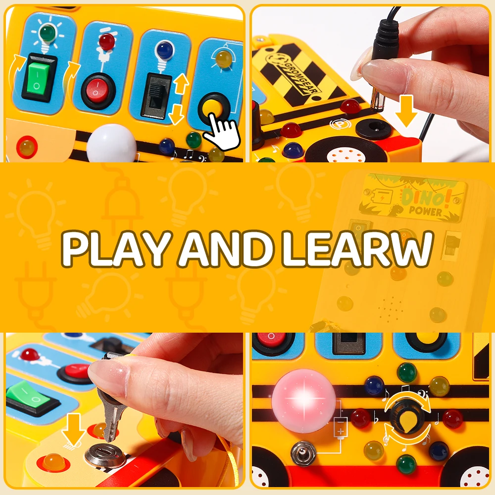 This Interactive, School-bus-themed Busy Board Learning Toy Features LED Lights, Switches, And Realistic Engine Sound_voghion.com