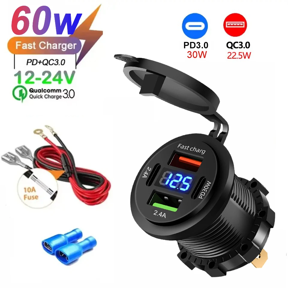 ตัวเลือกสินค้า ที่ชาร์จรถยนต์ USB PD 83W ช่องคู่ กันน้ำ
