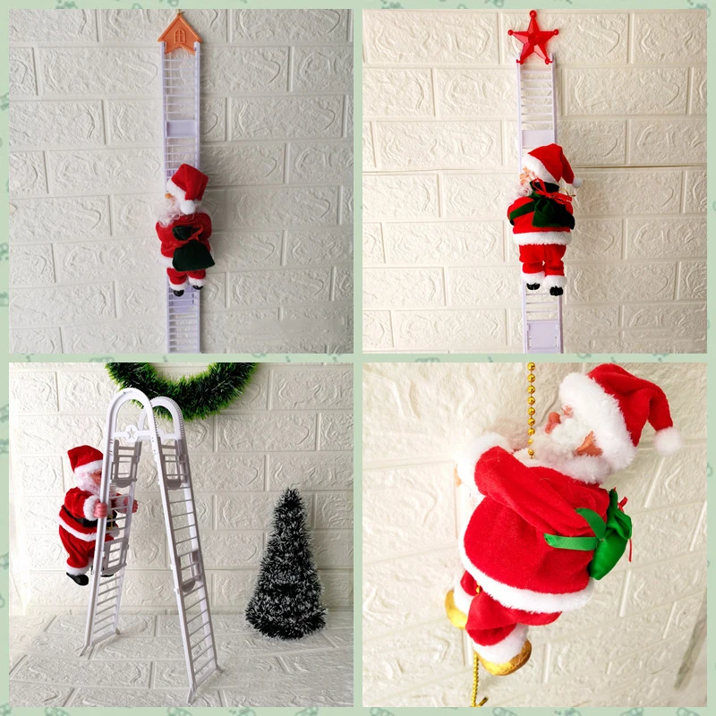 Kids Plush Toys Electric Santa Claus Climbing Ladder Toys Singing Up and Down Santa Claus Doll for Christmas Tree Xmas Decor Toy
