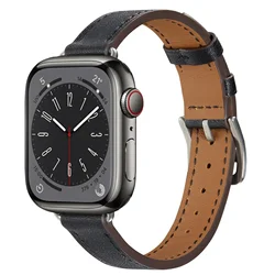 Premium Genuine Leather Watch Strap - Elegant and Versatile Wristband Bracelet for S11 - 10 - 46mm 44 - 45 - 49 (Slim Black)