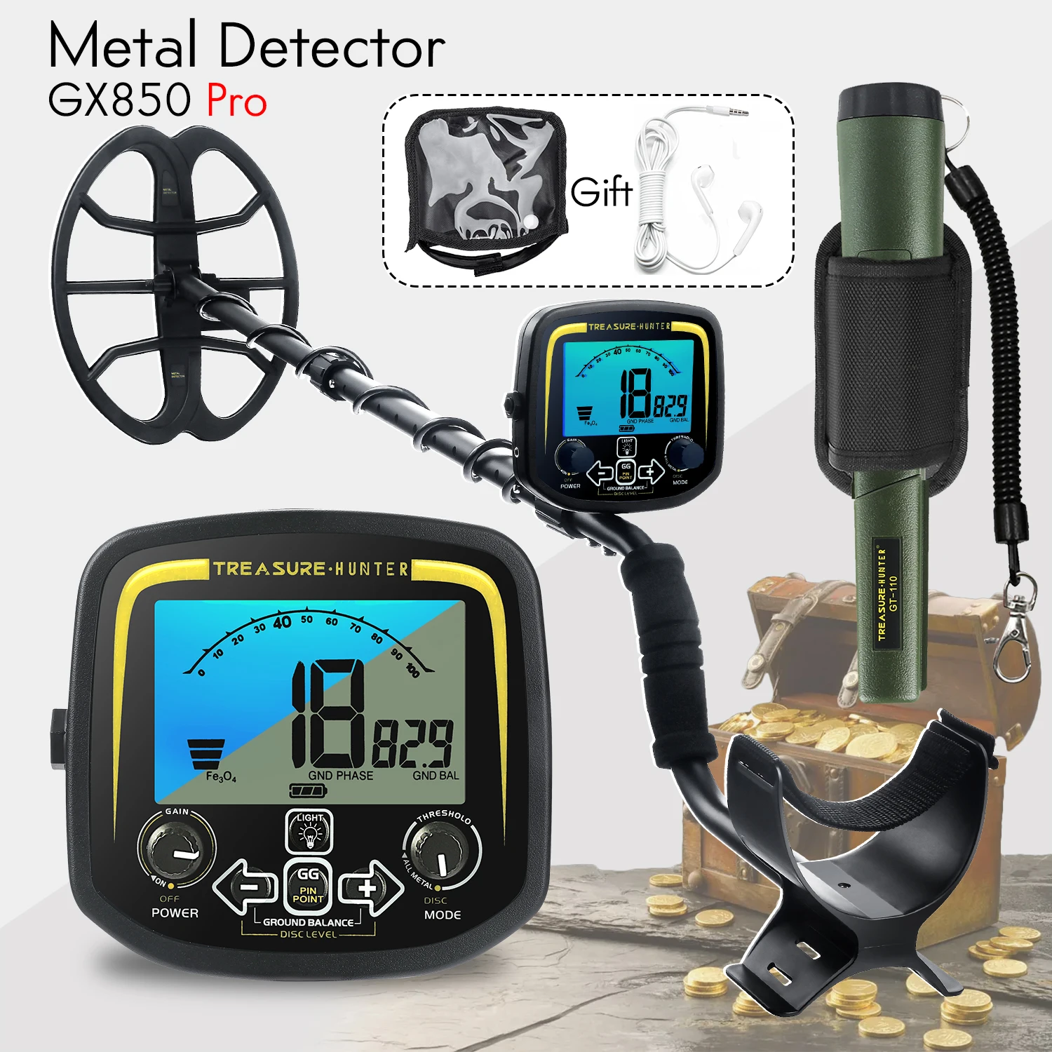 Professional Underground Metal Detector Waterproof Detector De Metales for Treasure Search Pinpointing Gold Adjustable Tracker