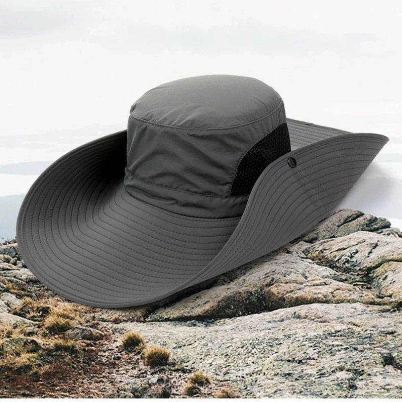Sun hats 15cm Large Cap Polyester Sun Hat UV Protection Breathable Mesh Cap Foldable Fisher Hat Outdoor Fishing Hiking Beach Caps