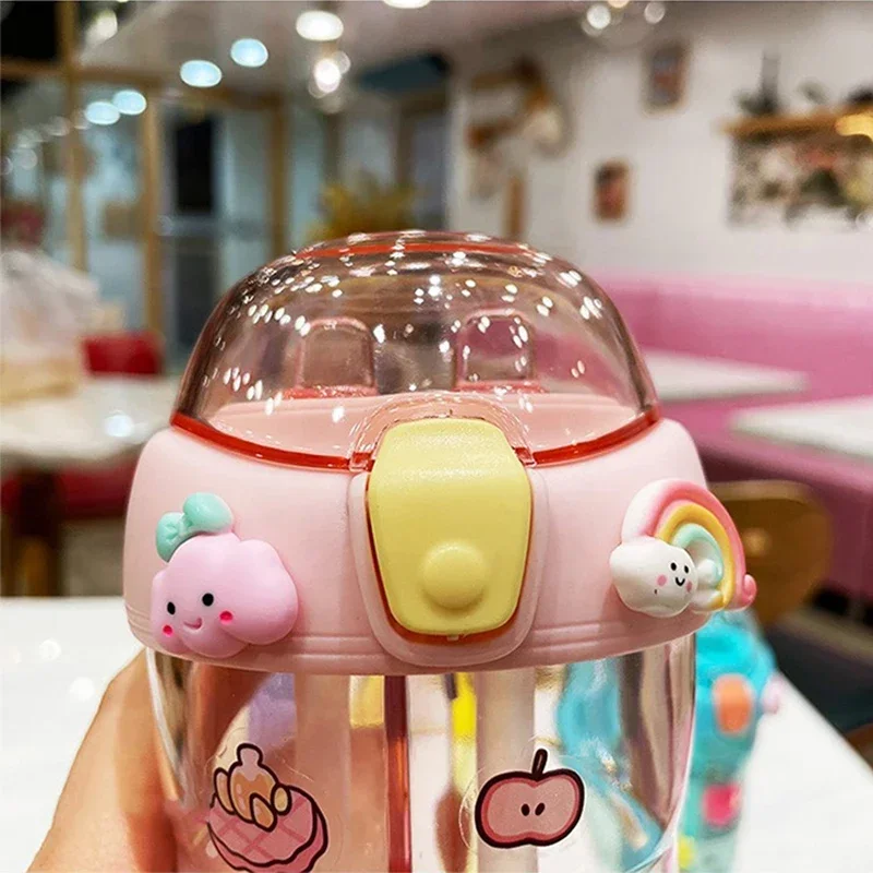 Description Picture 6 of item430ml Cute Children Double Drinking Water Bottle Straw Portable Bottle Student Couple Plastic Cup Gift School Kids