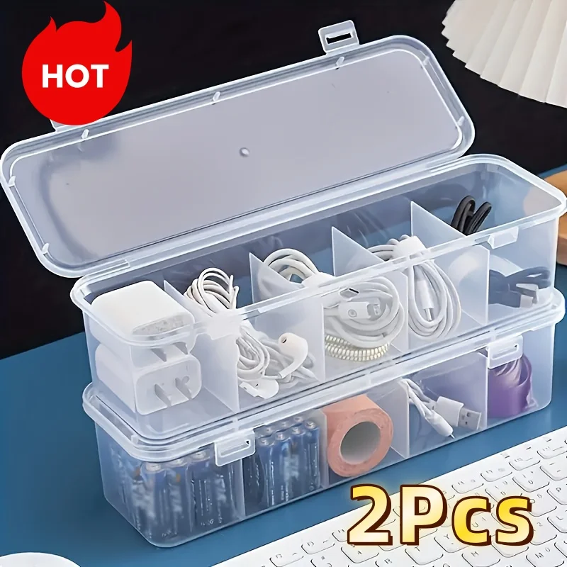 Cable Management Storage Box Set - Durable 5-Compartment Desk Organizer