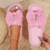 New Women's Summer Platform Slippers with Rhinestone Bow Holiday Beach Slippers with Soft Non-Slip Soles Pink Pillow Slides 2