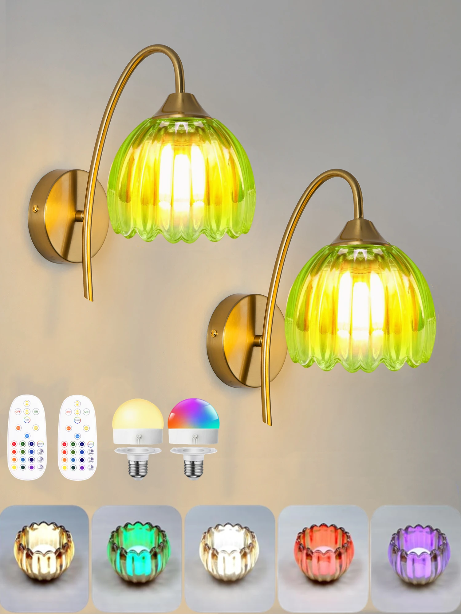โคมไฟติดผนัง โคมไฟติดผนังแบบใช้แบตเตอรี่, โคมไฟติดผนังไร้สายพร้อมรีโมทคอนโทรล, โคมไฟติดผนังแบบชาร์จไฟได้ 15 โหมดสี หลอดไฟหรี่แสงได้ 2000 มิลลิแอมป์, โคมไฟติดผนังสำหรับทางเข้าห้องนอนข้างเตียง 1