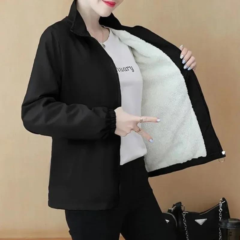 Fleece Stand Collar Coat Female Autumn Winter Jackets 2021 Loose Tops Women Jacket Black Casual Padded Outwear casaco feminino shuchan winter coat casaco de frio feminino inverno chinese style women jackets winter coat jacket