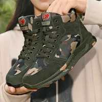 Men's Camouflage High-Top Canvas Sneakers Lace-Up Non-Slip Outdoor Hiking Running Casual Walking Shoes