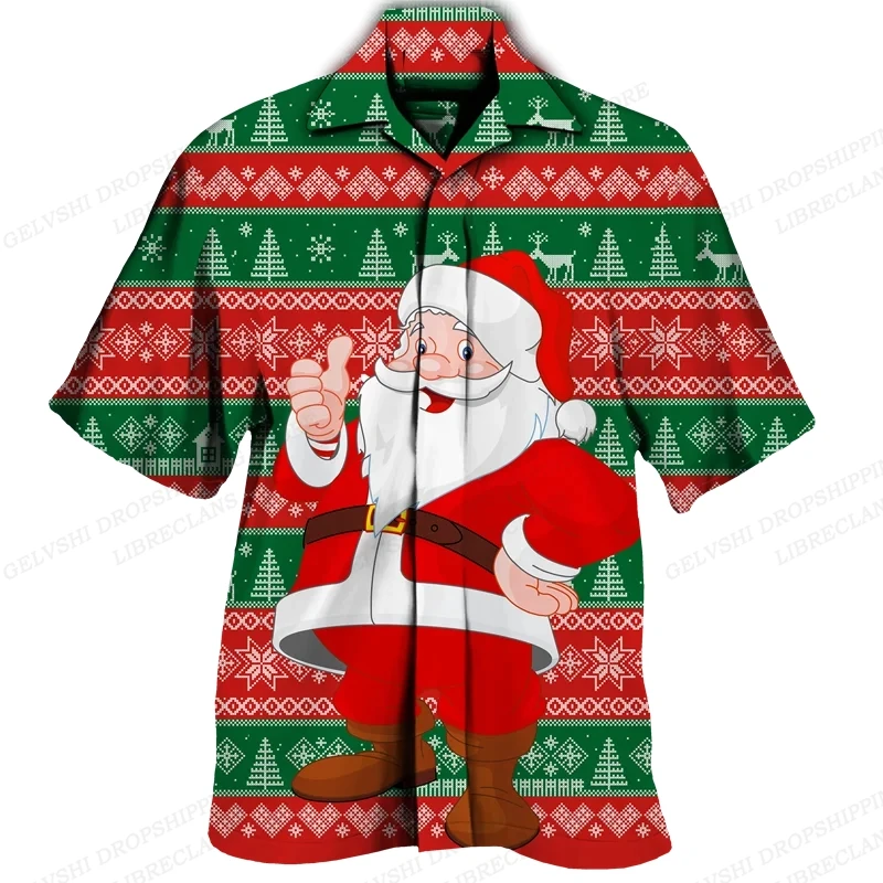 

Santa Claus Hawaiian Shirt Merry Christmas 3d Printed Shirts Men Women Fashion Oversized Blouse Mens Vocation Lapel Shirt Beach