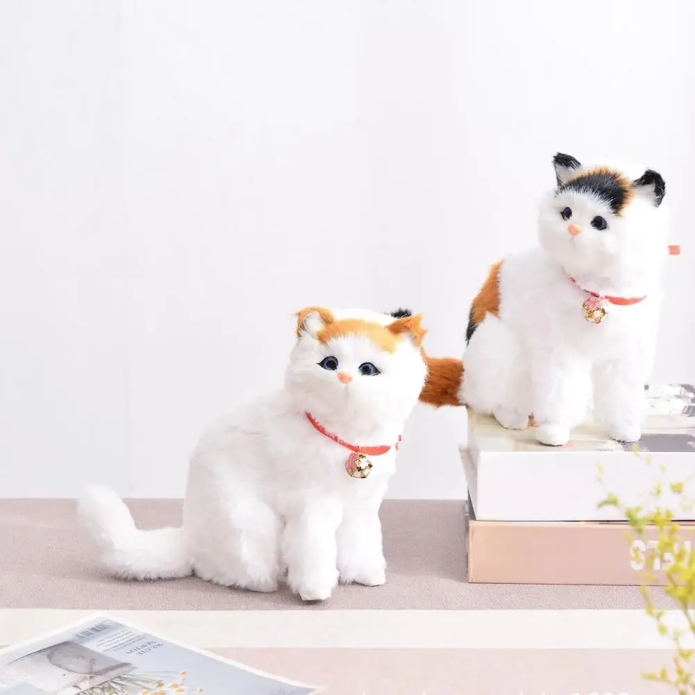 

Cat Toy with Collar Soft Fluffy Realistic Sitting Cat Plush Toy with Collar Stuffed Kitten Plushie Doll for Home Decoration Kids