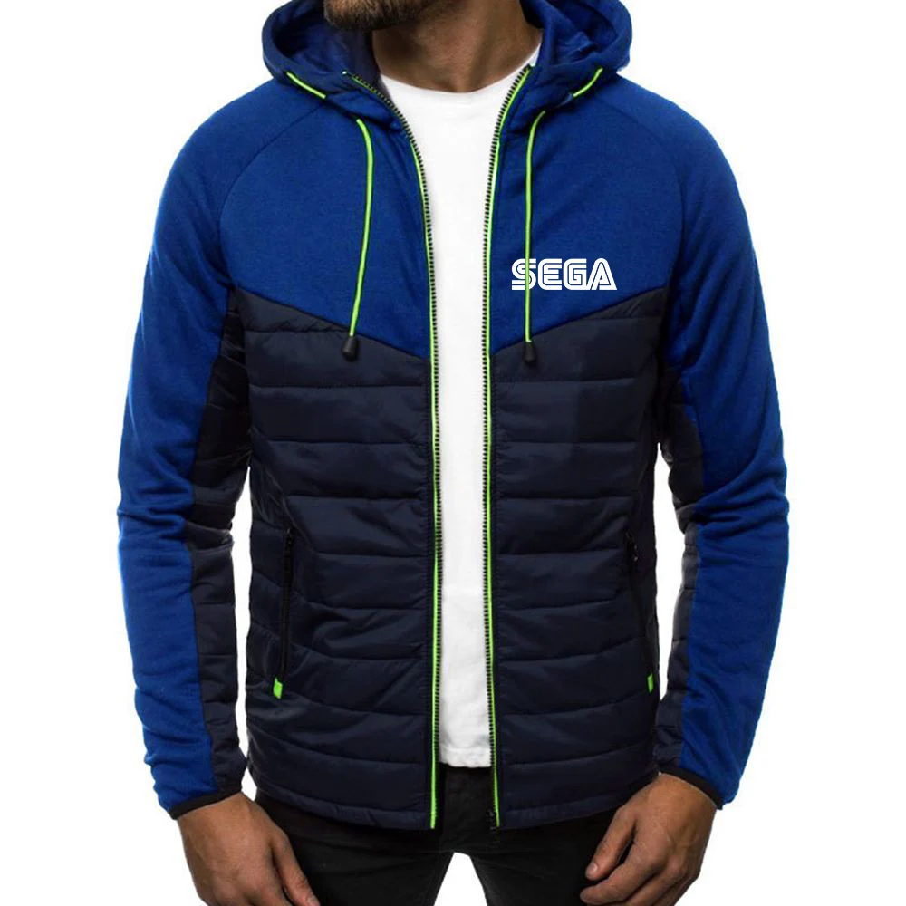 Sega autumn/winter 2023 men's seven-color printing cotton-padded jacket comfortable with exquisite hooded coat design.