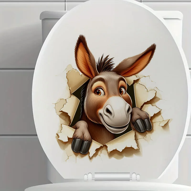 90860# Donkey in the Hole Toilet Sticker, Durable Material, Perfect for Home Wall Decor, Aesthetic Room Decoration