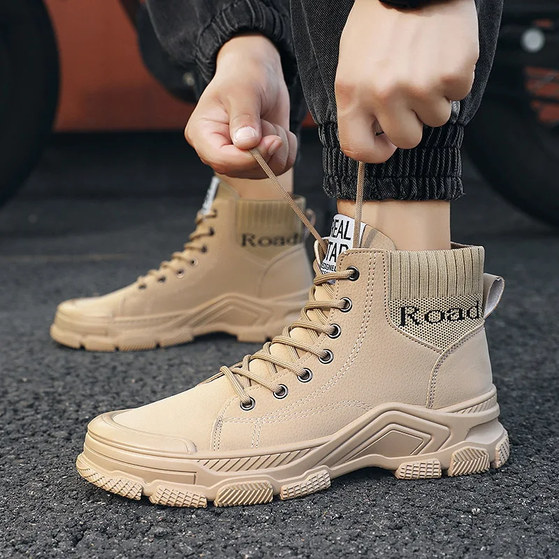 

Work Boots Men PU Leather High-top Casual Shoes Platform Ankle Boots Men 2023 Autumn Winter Fashion Non-slip Socks Boot Botines