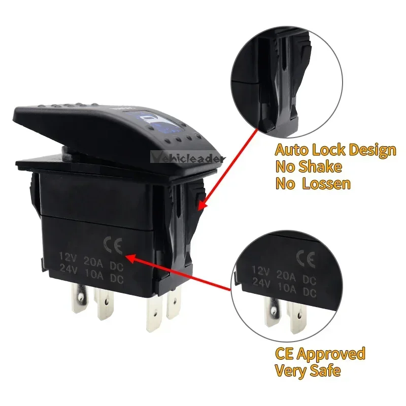 Waterproof Dual LED Rocker Switch for Car, Boat, or Caravan (40.CAMP LIGHT)