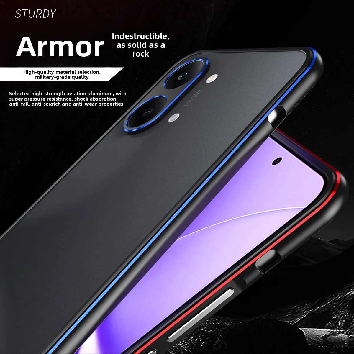 Luxury Aluminum Alloy Frame Shockproof Case with Bare-skin Feel and Metal Lens Protector