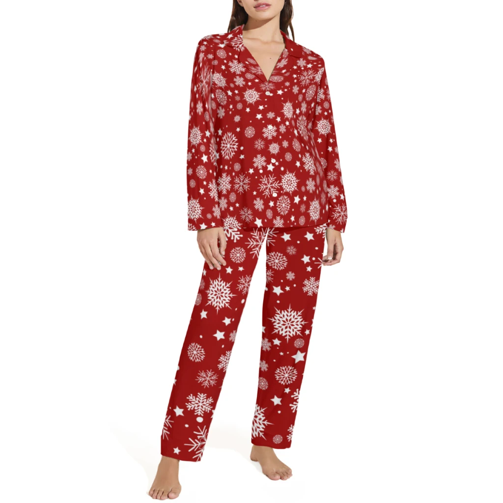 

Holiday Christmas Snowflakes Printed Sleepwear Set Long-Sleeve New Pajamas Sets Night New Winter