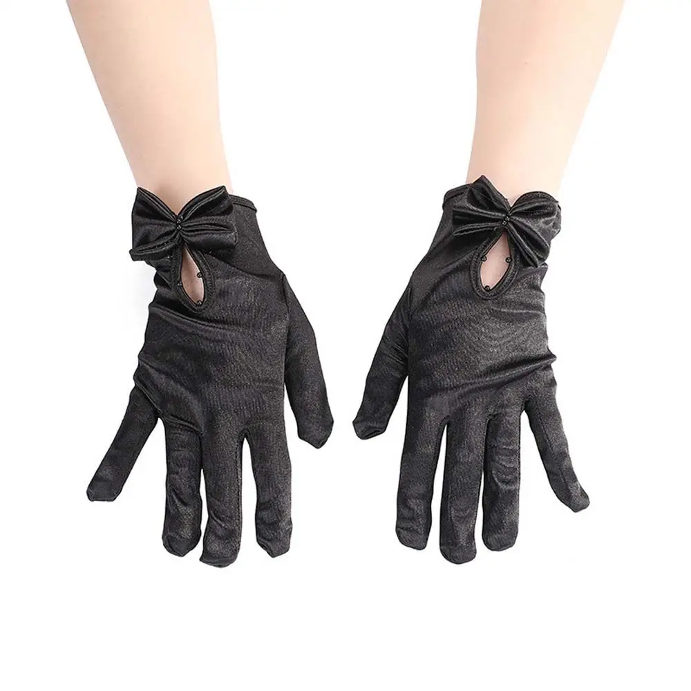 

Women Red Hand Sleeve Prom Dinner Gloves Sun Protection Wedding Bridal Gloves Satin Mittens Bow Gloves Women Gloves