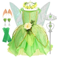 Robes de fée clochette d'été pour filles, Costume de Cosplay pour enfants, vêtements de princesse féerique à fleurs, tenue de fête de noël 1