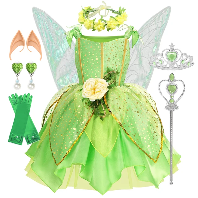 Robes de fée clochette d'été pour filles, Costume de Cosplay pour enfants, vêtements de princesse féerique à fleurs, tenue de fête de noël 1