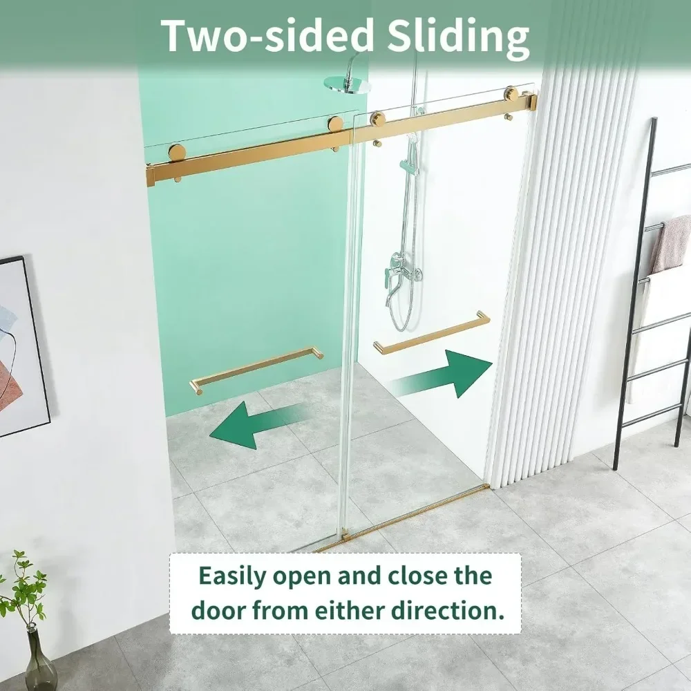 Double Sliding Shower Door 56-60 in.W x 76 in.H, 5/16" (8mm) Tempered Glass, Frameless Shower Door, Bathroom Glass Shower Door 2