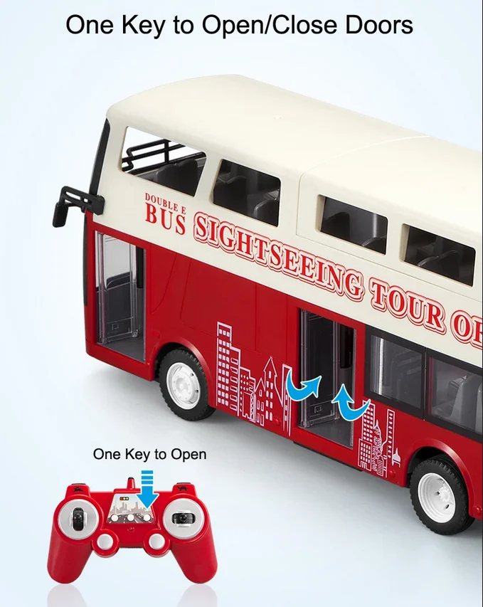 Double E E640 Travel Bus 1:18 Alloy Model High Speed Racing Car Double-decker Bus Model Sound Light RC sightseeing Bus Toys Boys 3