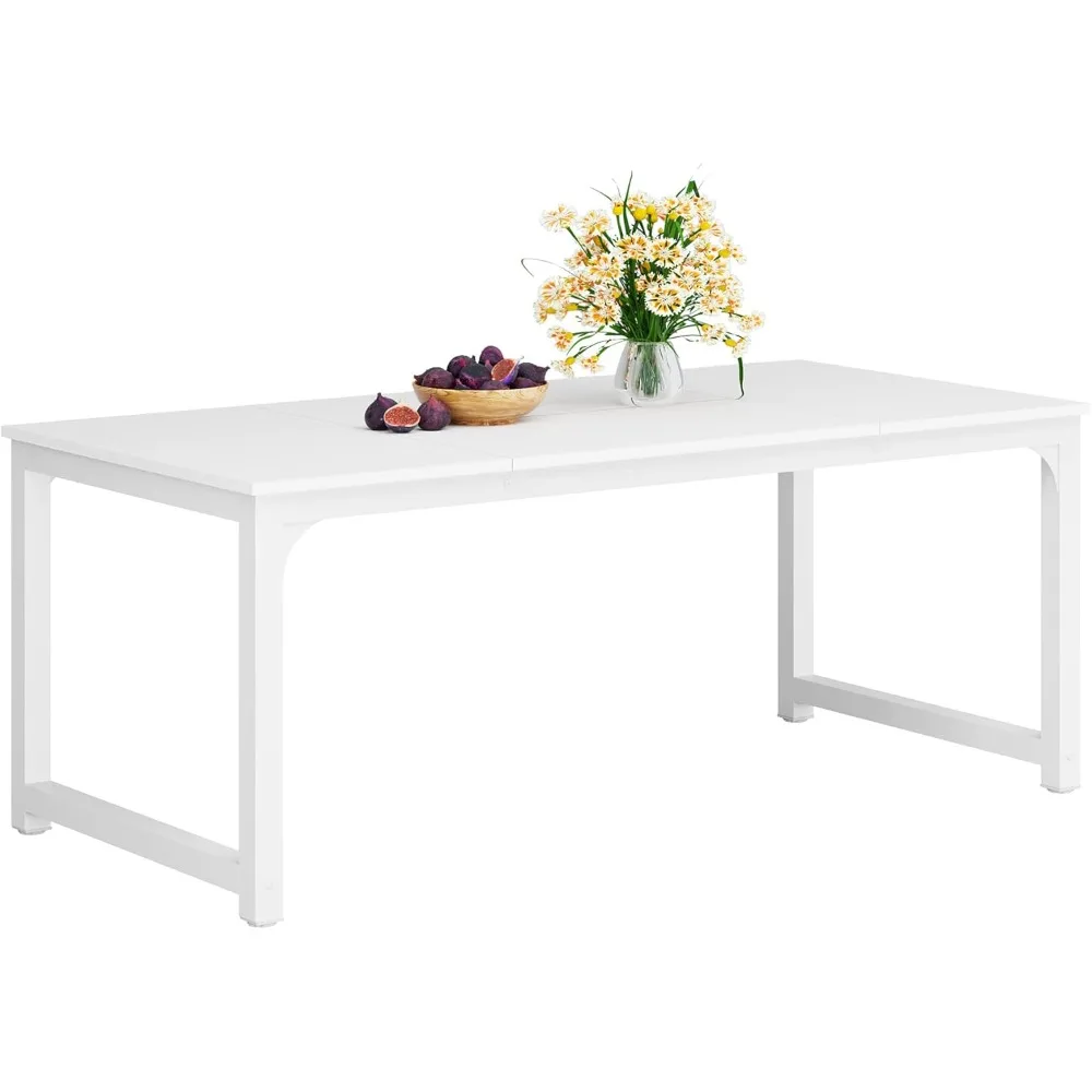 70.9 Inch Large Dining Table Rectangular Kitchen Furniture for 6 to 8 People, White