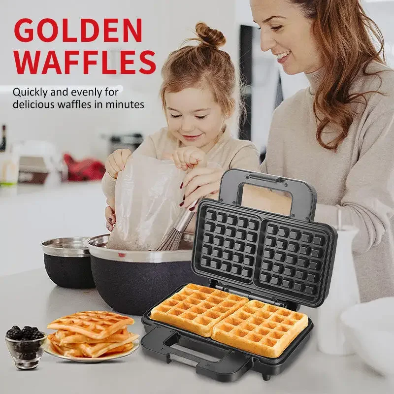 Waffle Maker, 2 Slices Waffle Iron, Compact Chaffle Maker for Breakfast,  with Indicator Lights, Easy to Clean, PFOA Free, Black