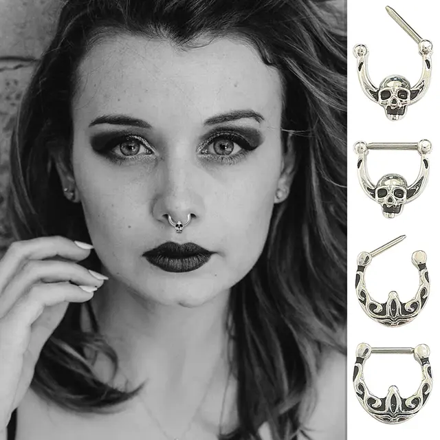 Piercing Al Naso In Acciaio Doppio Cerchio Setto Anello Orecchino Da Donna Uomo - Foto 8