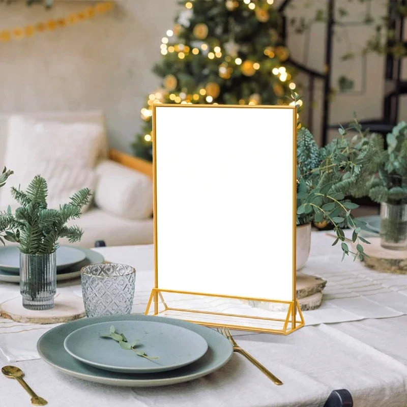 Transparent Acrylic Signage Display Stand Multipurpose Double-sided Gold Frame Wedding Number Plate Table Flyer Menu Card Rack acrylic signage stand