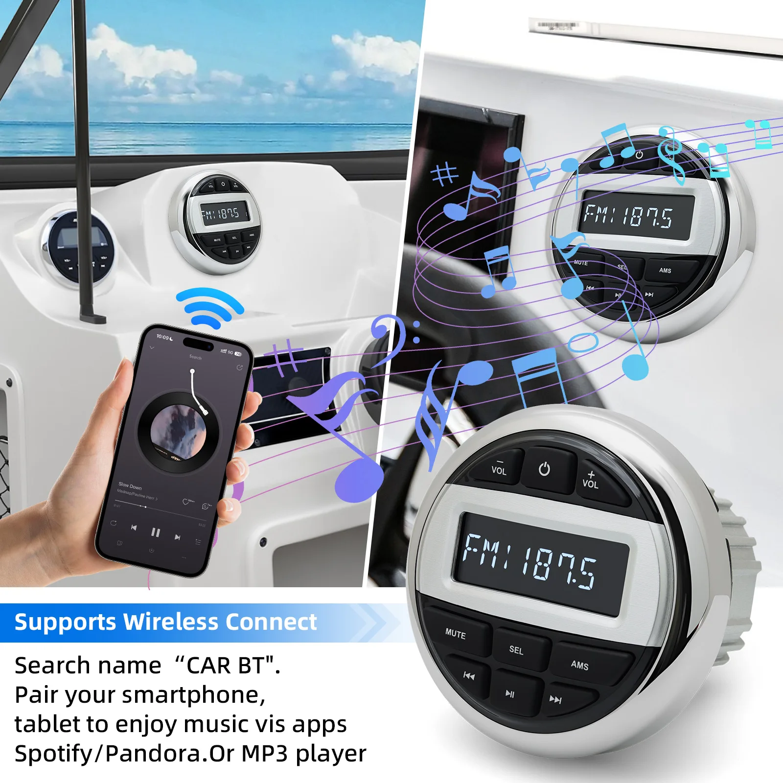 Boat Radio MP3 Media Player Stereo Marine Radio Bluetooth-compatible AUX Interfa