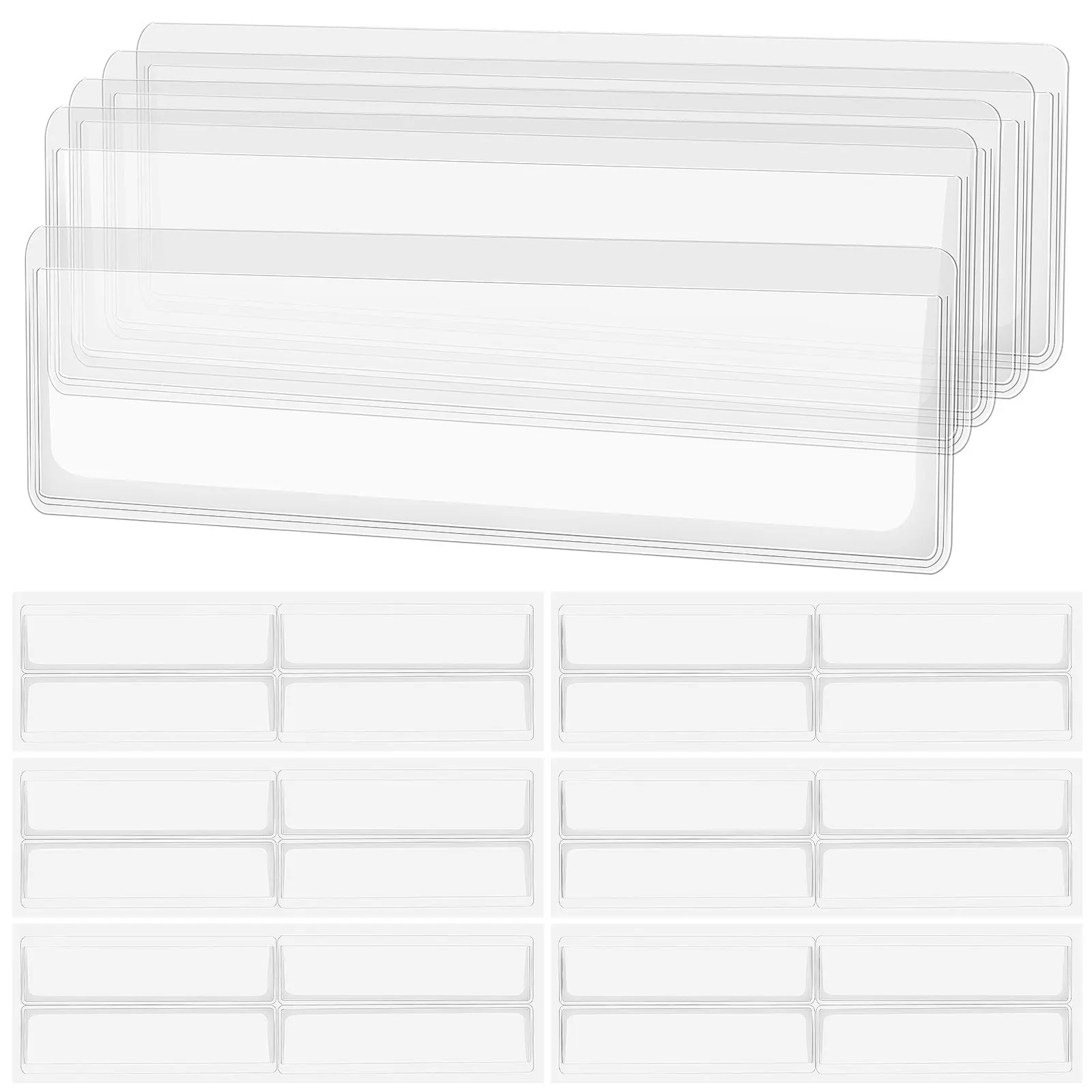 60Pcs 투명 접착 라벨 홀더 인덱스 카드용 투명 포켓 슬리브 파일 폴더 보관함 교실 사무실 사용