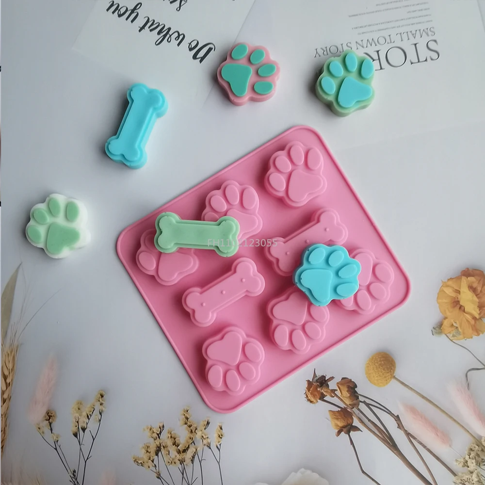 Dog Footprint Silicone Mold Cake Molds Bone Cookie Cutter Fondant 3D DIY Cat Paw Silicone Bakeware Molds Cake Baking Accessories