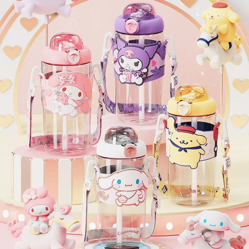 

650Ml Sanrio Kawaii Space Cup Cinnamoroll Kuromi Cartoon Large Capacity Outdoor Water Cup Student Straw Carrying Water Cup