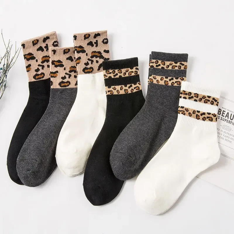Leopard Print Mid-Tube Novelty Socks for Women and Girls - Japanese Style Fashion