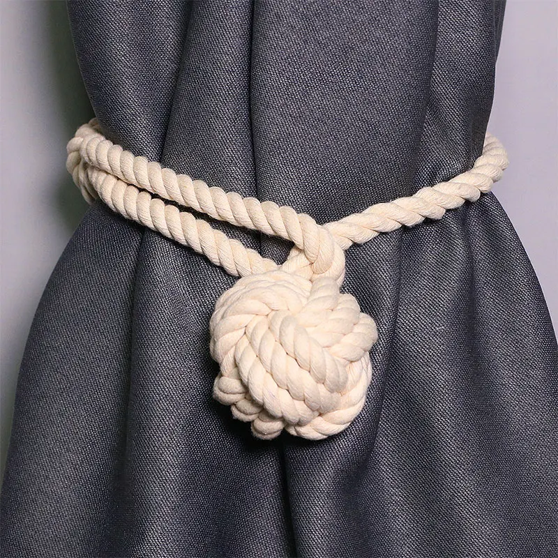 1pcs Natural Cotton Curtain Tiebacks Rope Hand Knitting Curtain Fasten Cord for DIY Rural Style Drapery Accesories