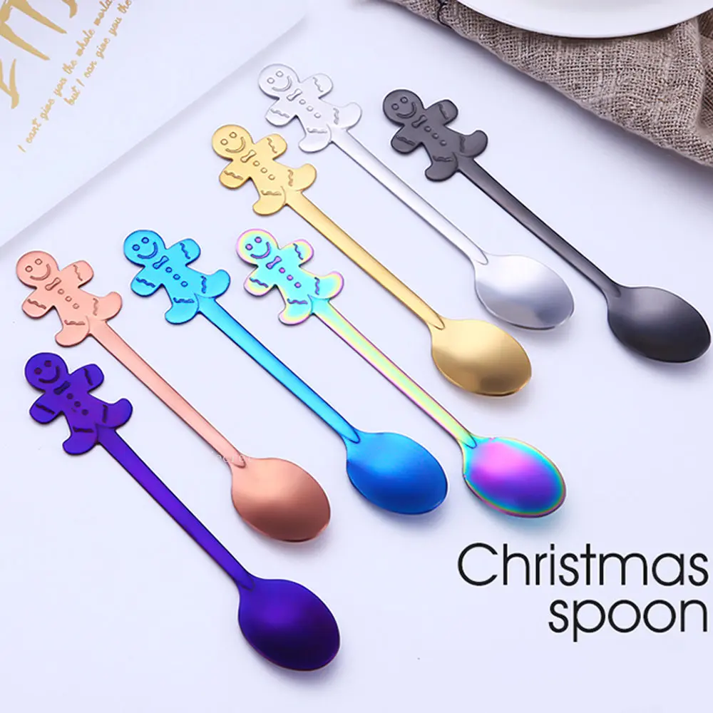 Christmas Coffee Spoons 4PCS with Gift Box Teaspoons Dessert Stainless Steel Spoons Tableware Christmas Gift New Year stainless steel spoon