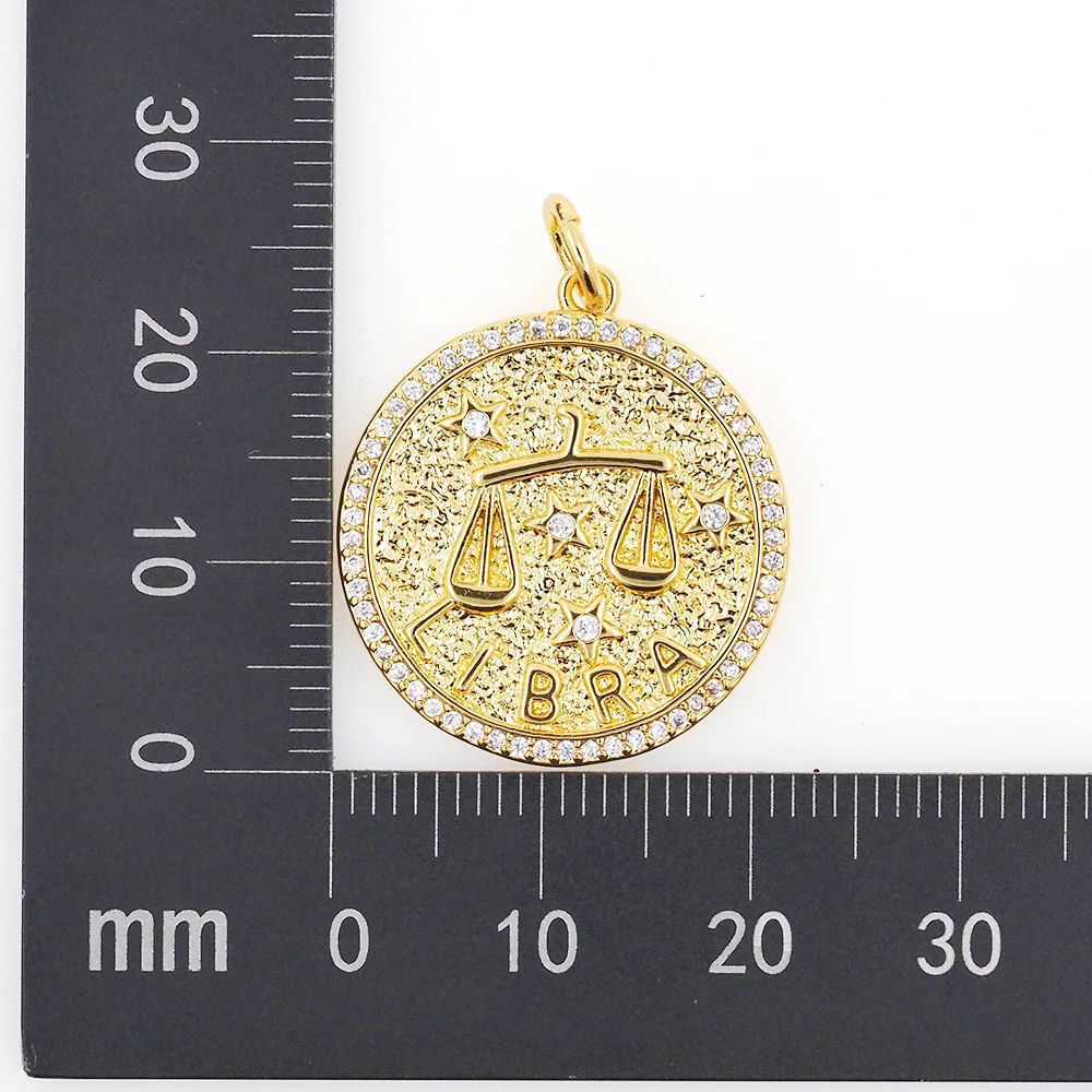 New Twelve Constellation Pendant Necklace CZ Gold Plated Charm Zodiac Metal Astrology DIY Keychain Jewelry Accessories For Women 4