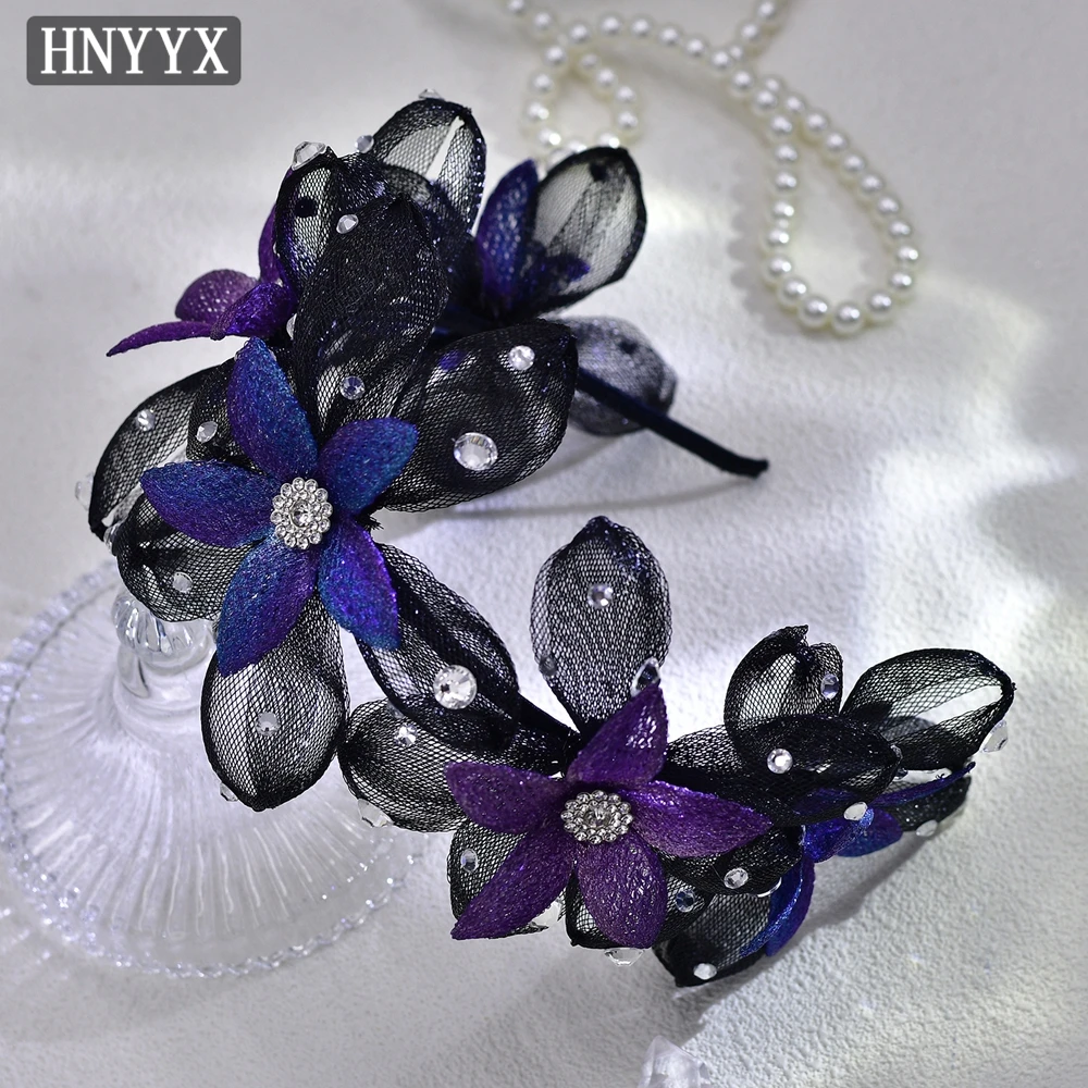 HNYYX Retro Flower Headband European Wedding Hair Accessories for Women Mesh Crystal Bridal Headpiece Jewelry Headwear A207