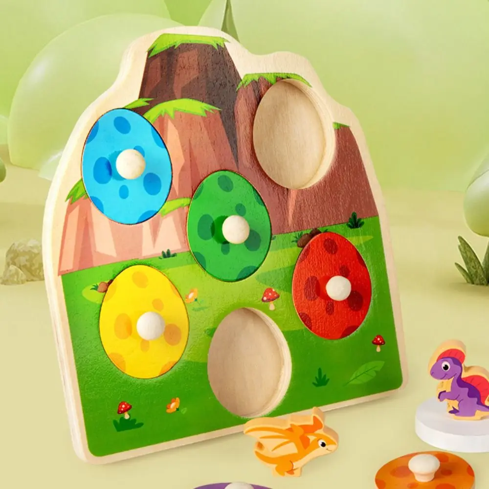 Wooden Peg Wood Dinosaur Jigsaw Educational Early Learning Animal Domino Puzzle Toy Preschool Montessori Toddler Puzzles Tollder