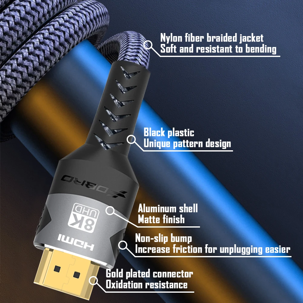 HDMI 8K Cable 8K/60Hz 4K/144Hz HMDI 2.1 Weave Cable 48Gbps For HDTV Splitter Switcher PS5 Ps4 Projector eARC Dolby Vision UHD
