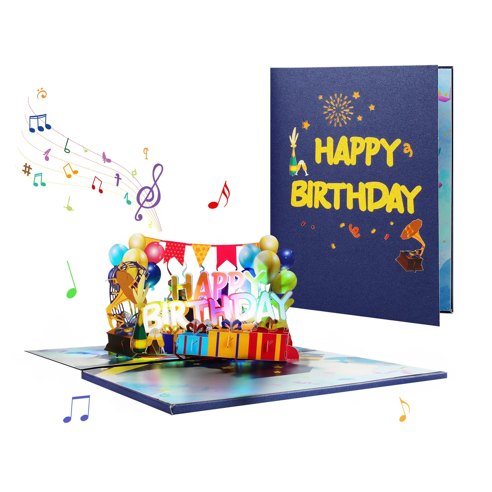 Birthday Card with Music & Light, Musical Birthday Pop Up Card, 3D Music Birthday Card