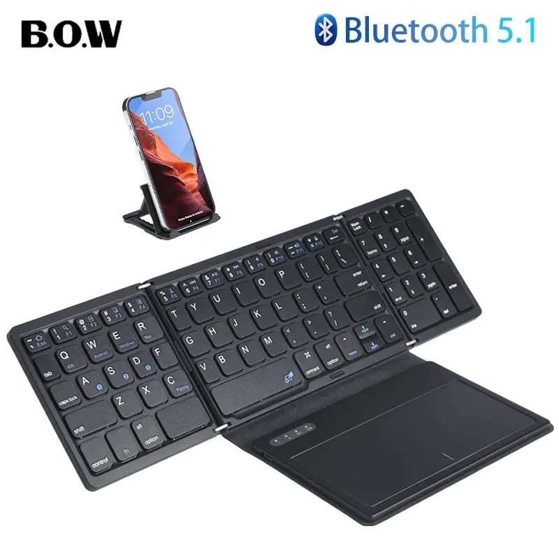 thumbnail image 1 of Teclado plegable para teléfono móvil con Bluetooth BOW, teclado inalámbrico portátil plegable con panel táctil grande, teclado para teléfono inteligente, 1 of 4