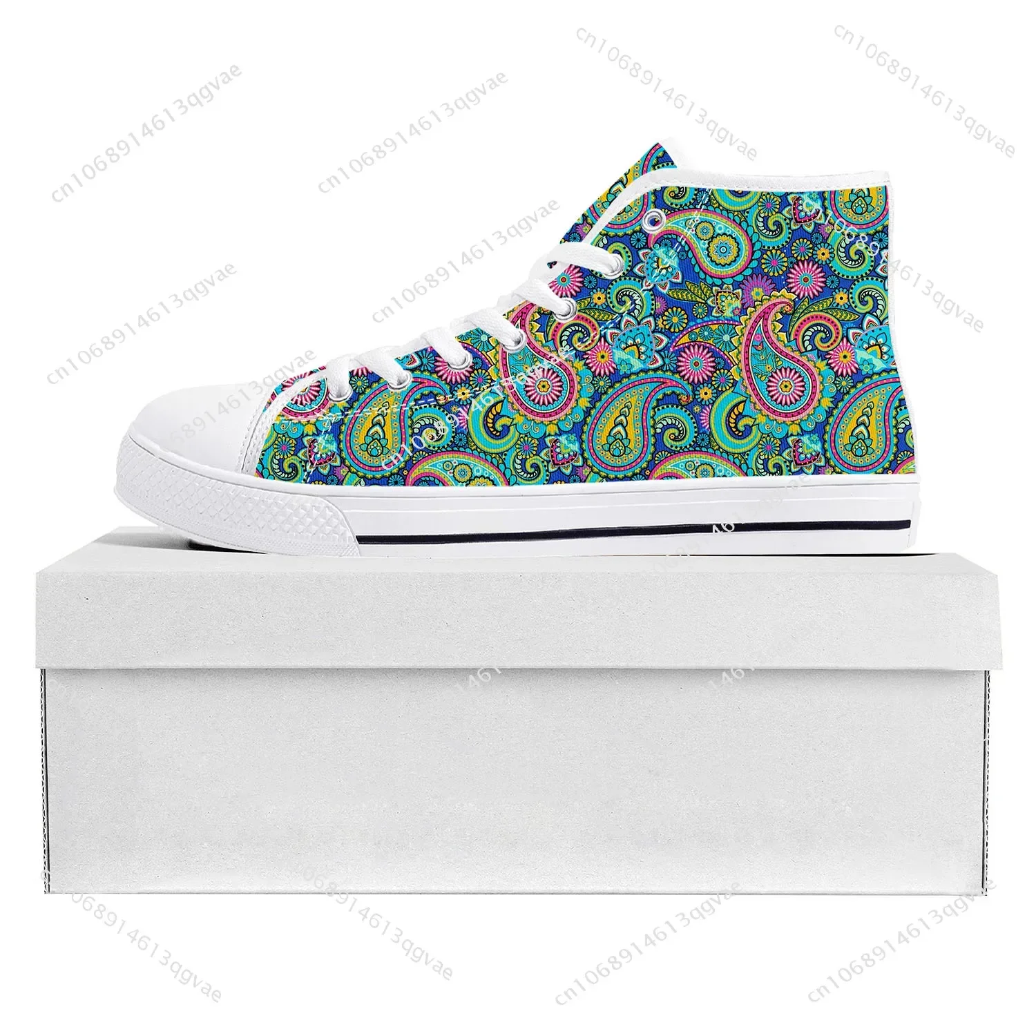 Paisley Print High Top High Quality Sneakers Mens Womens Teenager Canvas Sneaker Casual Couple Shoes Custom Made Shoe White