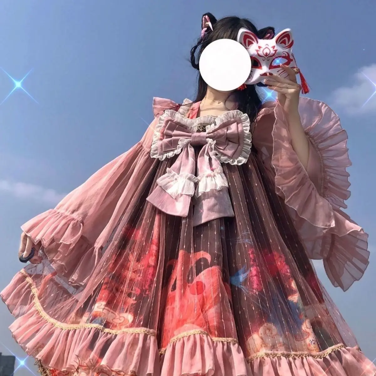 

Original Design Lolita Chinese Style Lolita Princess Dress Sweet Girls OP Long-Sleeved Pink Bow Cute A-line Fairy Dress