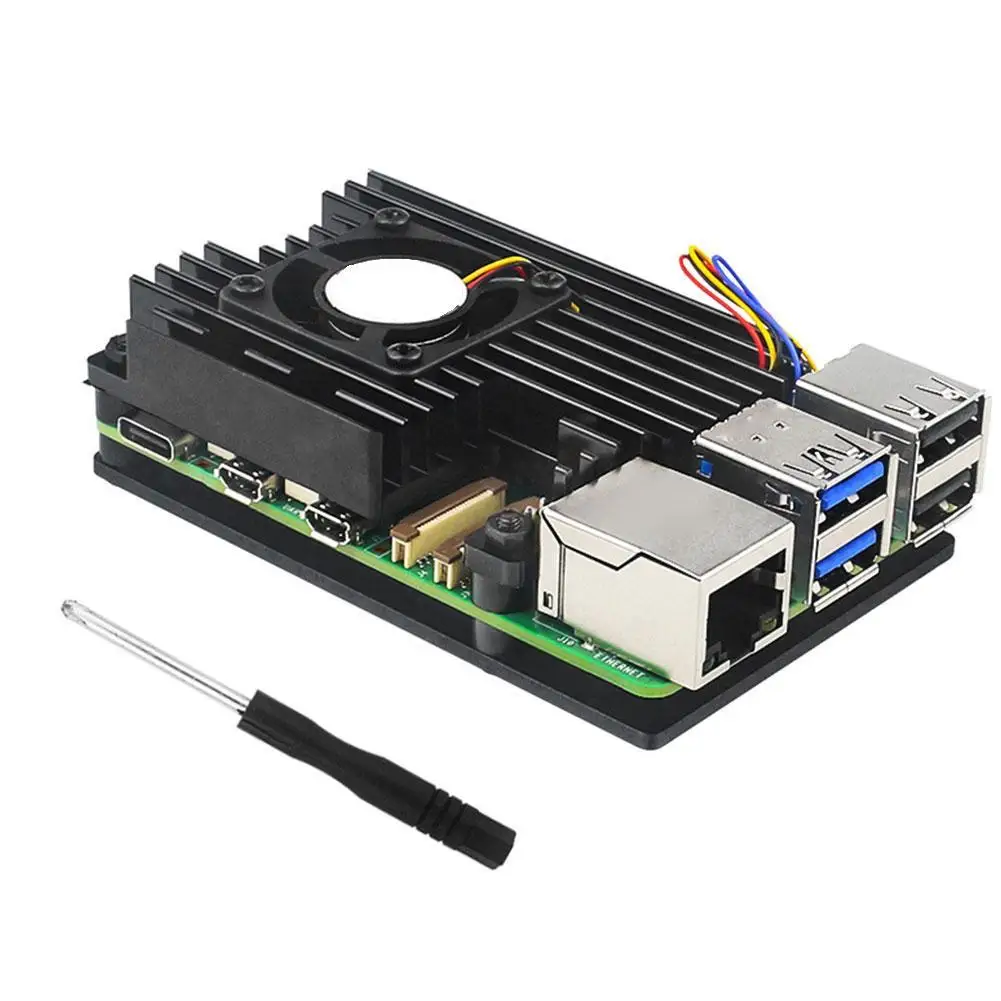 

For Raspberry Pi 5 Aluminum Alloy Shell+speed Regulating Fan For Raspberry Pi 5 Shell Protective Shell Aluminum Protective Cove