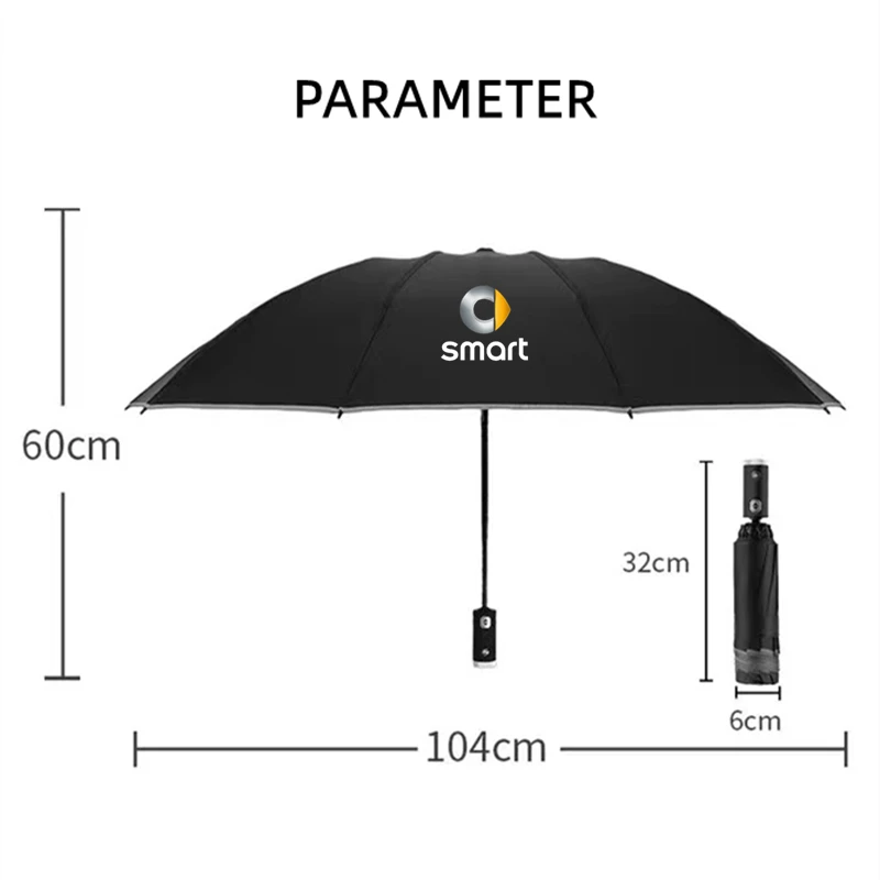 Automatic Umbrella with Led Light Umbrella 10 Ribs 3-folding Inverted For Smart 451 brabus Smart 453 fortwo forfour