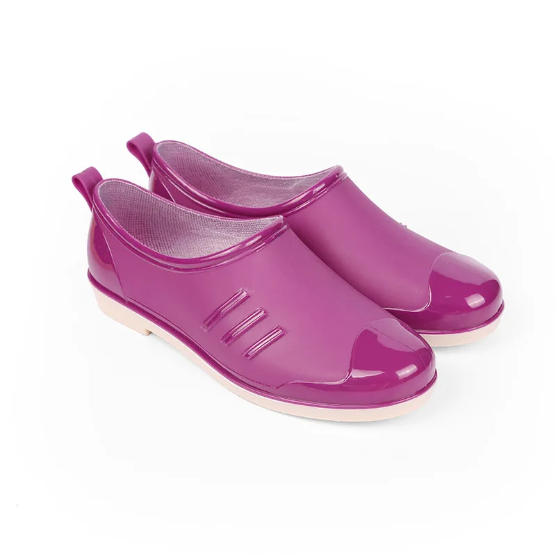 Rouroliu Women PVC Ankle Rain Boots Waterproof Water Shoes Low-top Warm Rainboots Wellies Slip-on