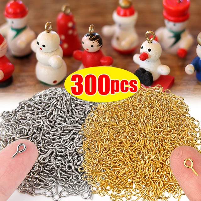 300Pcs Gold Stainless Steel Eye Pins Screw Hooks Eyepins for